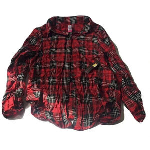 NoBo Womens sz Medium Red Black Plaid casual button down long sleeve shirt